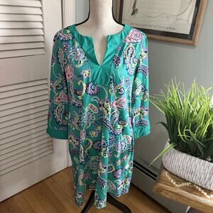 Talbots Dress Large Green Paisley Swim Beach Cover Bohemian Coastal Resort